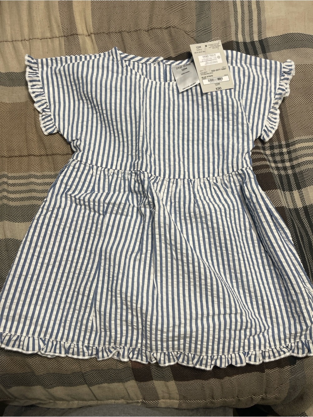 okie dokie Blue and White Striped Ruffle Sleeve Dress